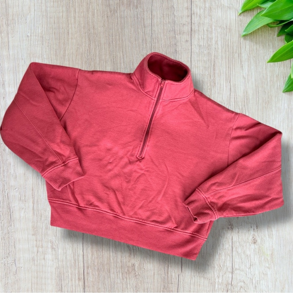 A New Day Coral Pink Quarter Zip-up Cropped Sweatshirt Size XS